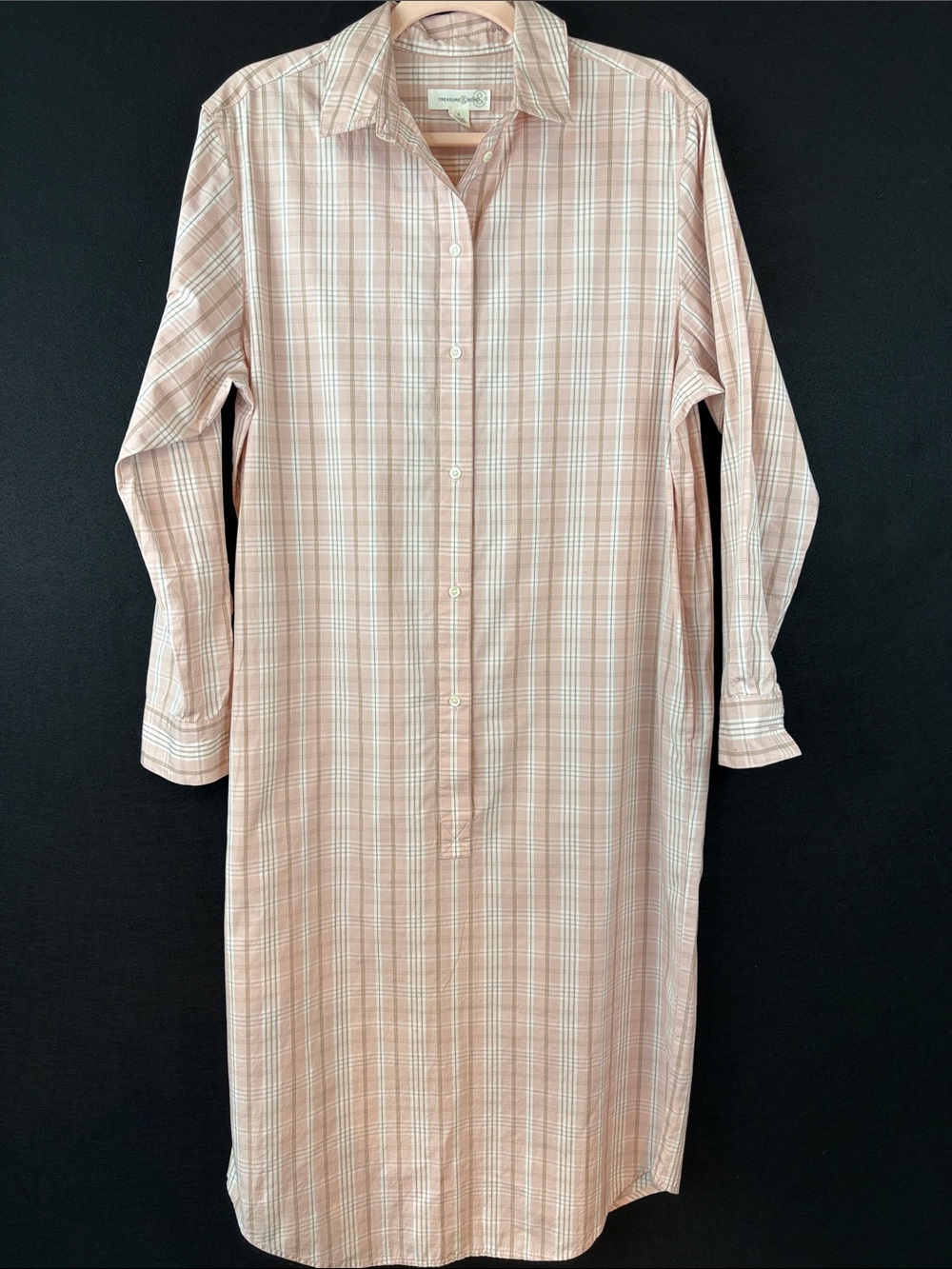 Treasure & Bond Pale Pink Plaid Button-Up Shirt Dress 100% Cotton
